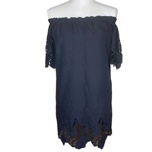 Barneys New York Wm’s Sz Sm Black Off The Shoulder Eyelet Detail Cotton Dress